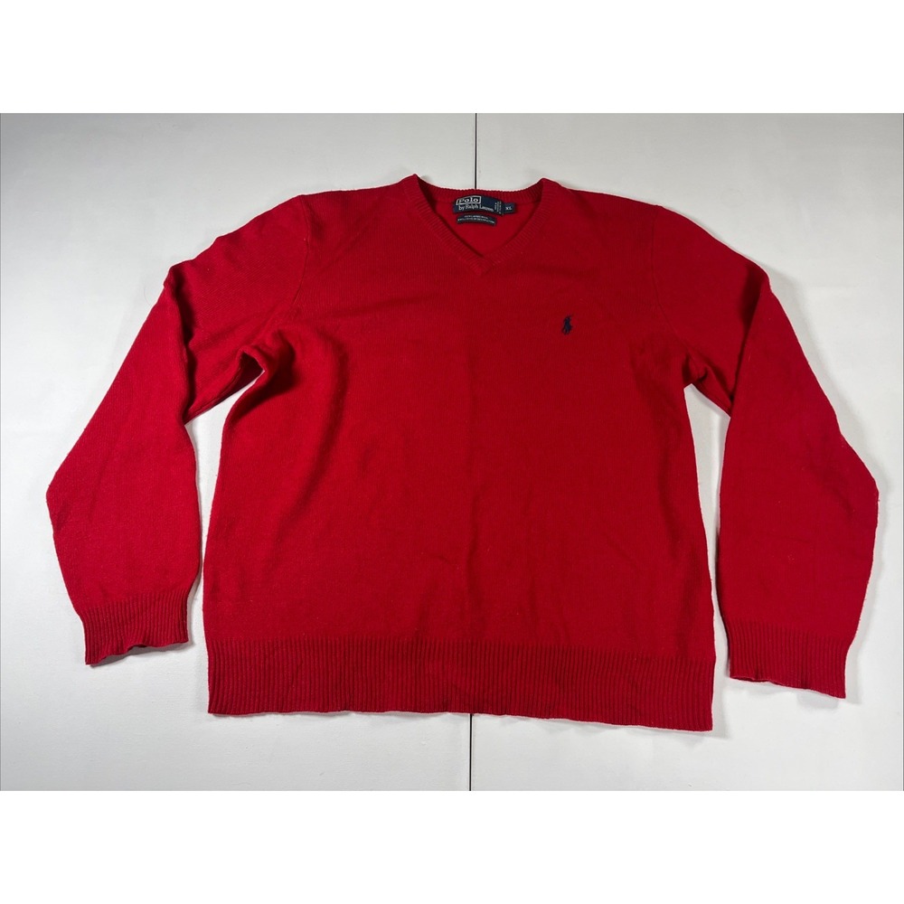 Vtg Polo Ralph Lauren V-Neck Sweater Mens XL Red 100% Lambswool Pony Italian